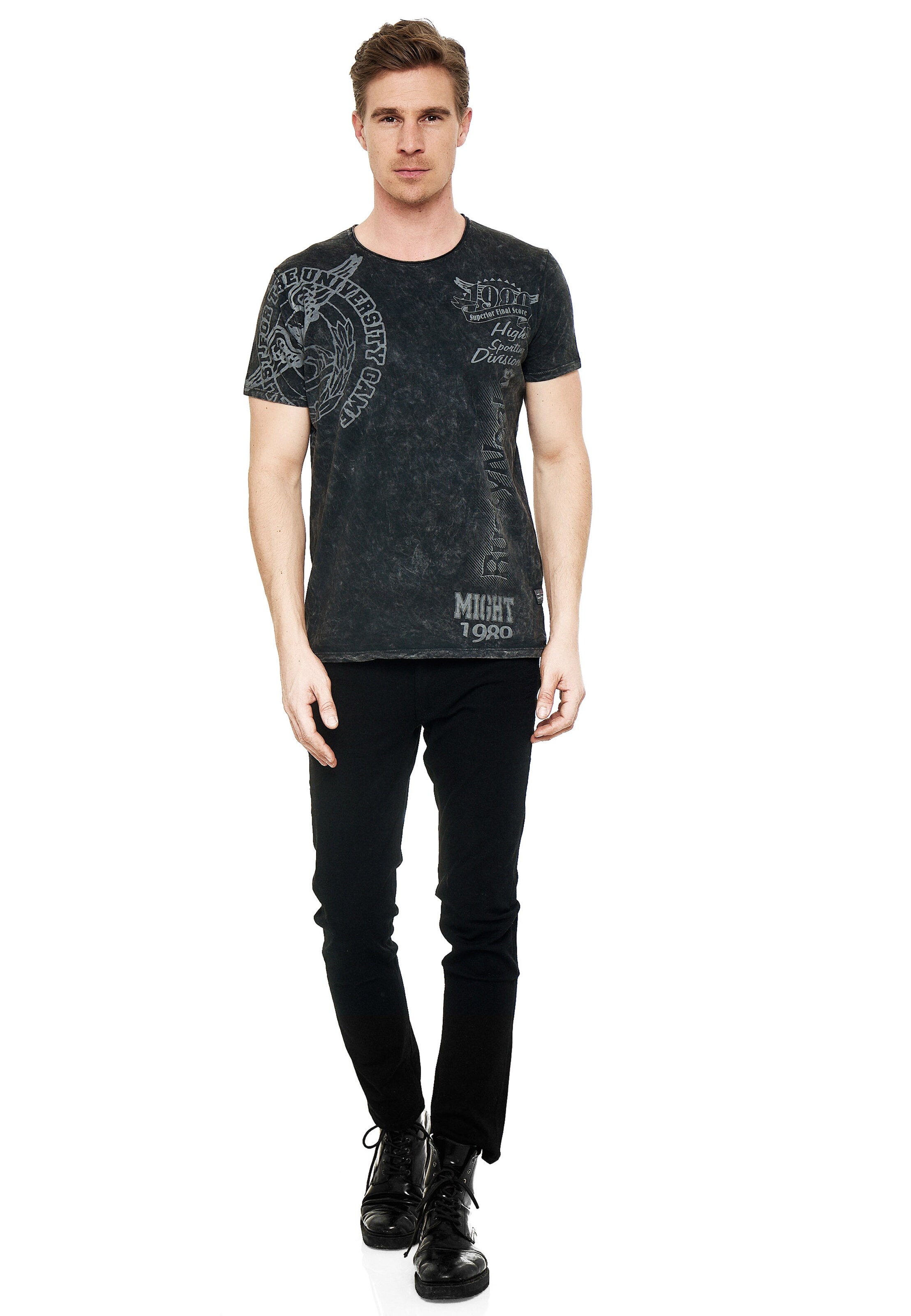 Rusty Neal T-Shirt mit coolem Print in Grau