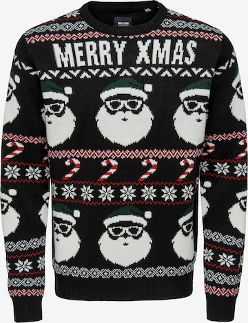 Only & Sons Sweater 'Xmas Santa' in Black: front