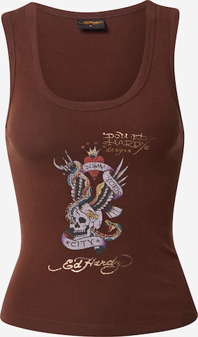 Ed Hardy Top 'NEW YORK CITY' in Brown: front