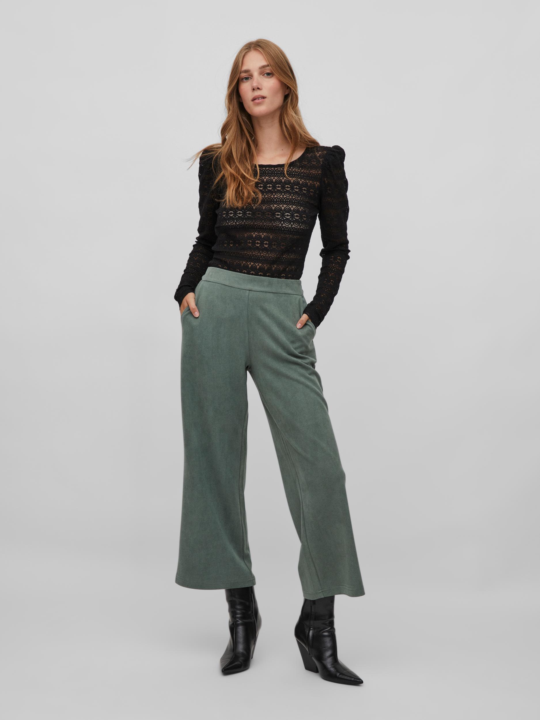 VILA Wide leg Pants 'Suda' in Green