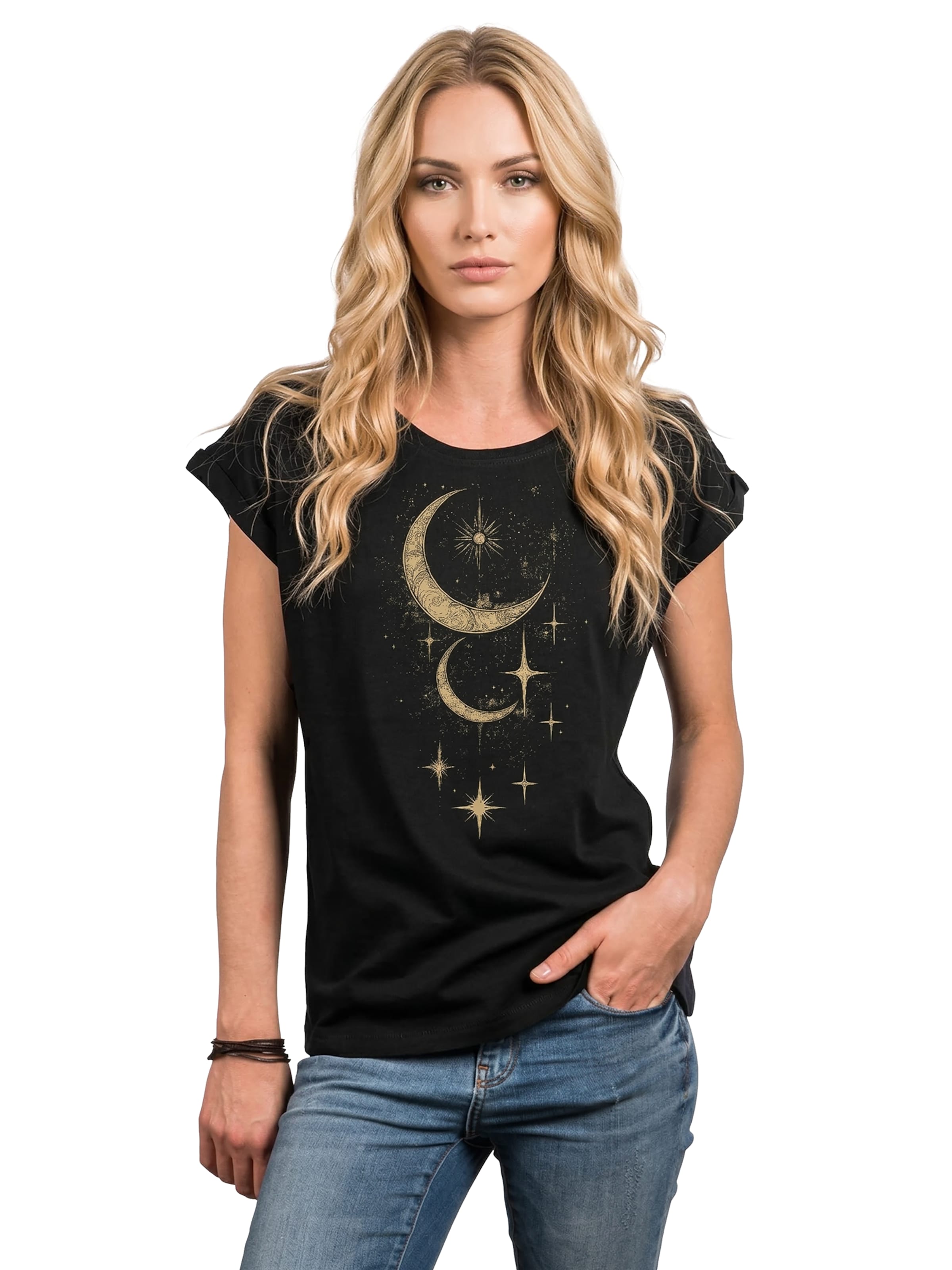 MAKAYA Shirt 'Moon Stars'‌‌‌‌‌‌‌‌‌‌ in Schwarz: Vorderseite
