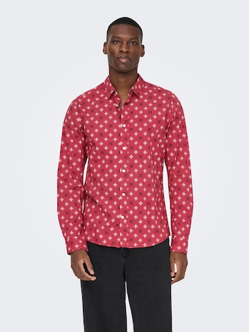 Only & Sons Regular fit Button Up Shirt 'ONSELF XMAS' in Red: front
