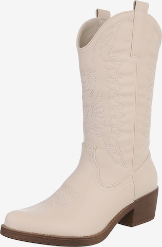 Ital-Design Cowboy Boots in Beige: front