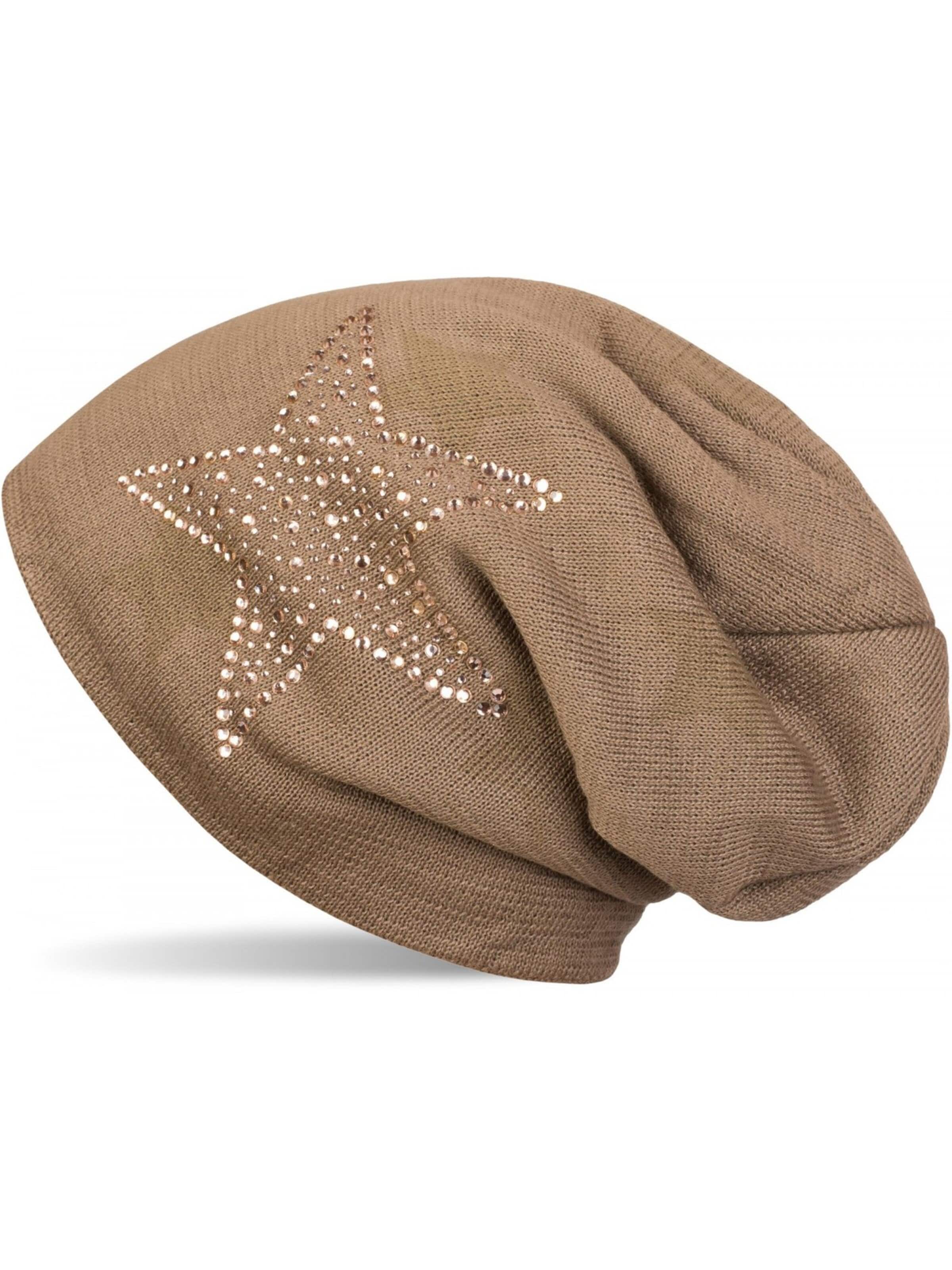 styleBREAKER Mütze 'Feinstrick Beanie mit Strass Stern'‌‌ in Braun: Vorderseite