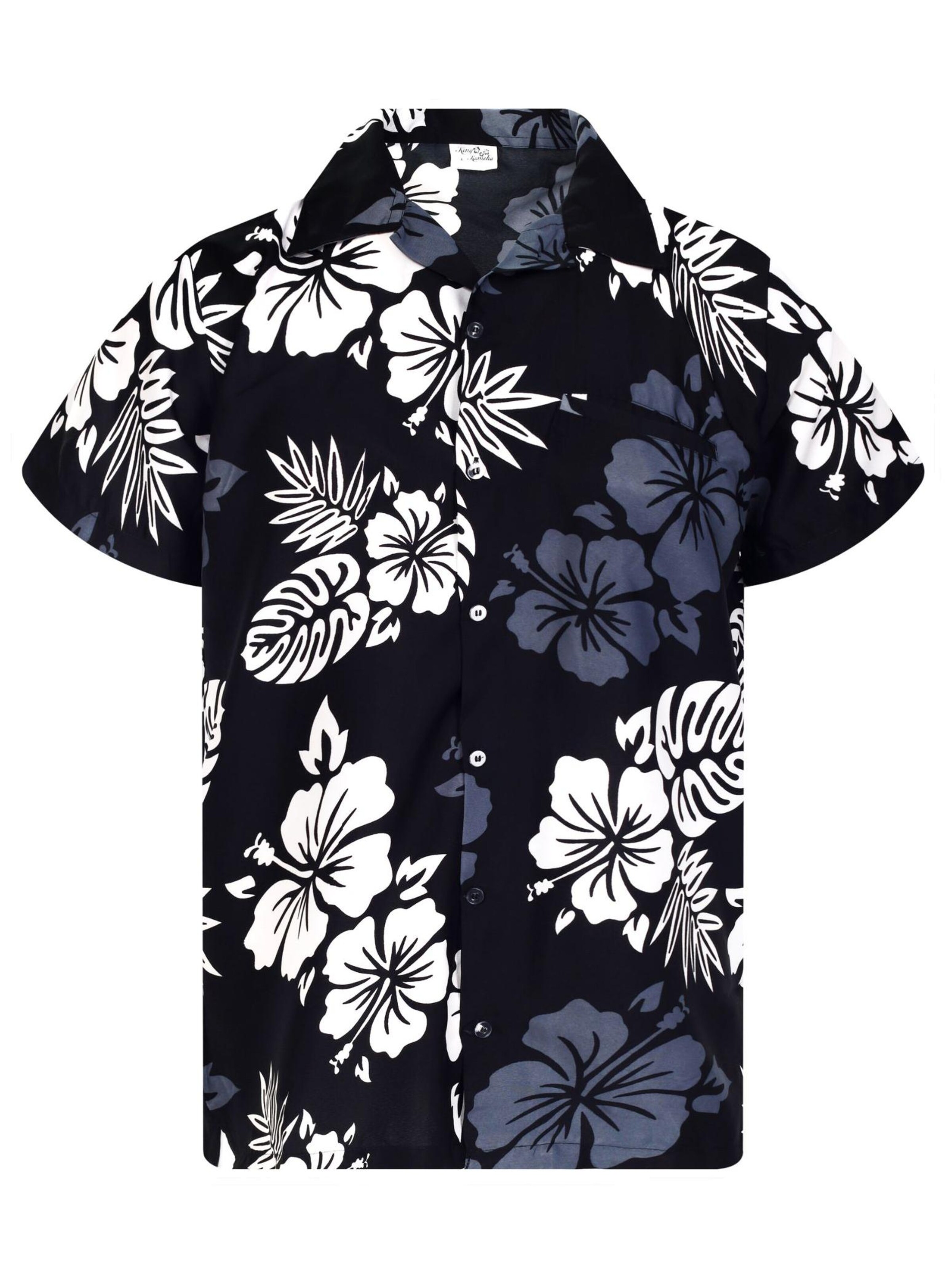 King Kameha Shirt 'Mono Hibiscus'‌‌‌‌‌‌‌ in Schwarz: Vorderseite