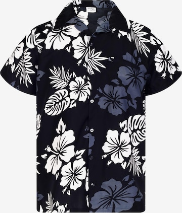 King Kameha Shirt 'Mono Hibiscus' in Black: front