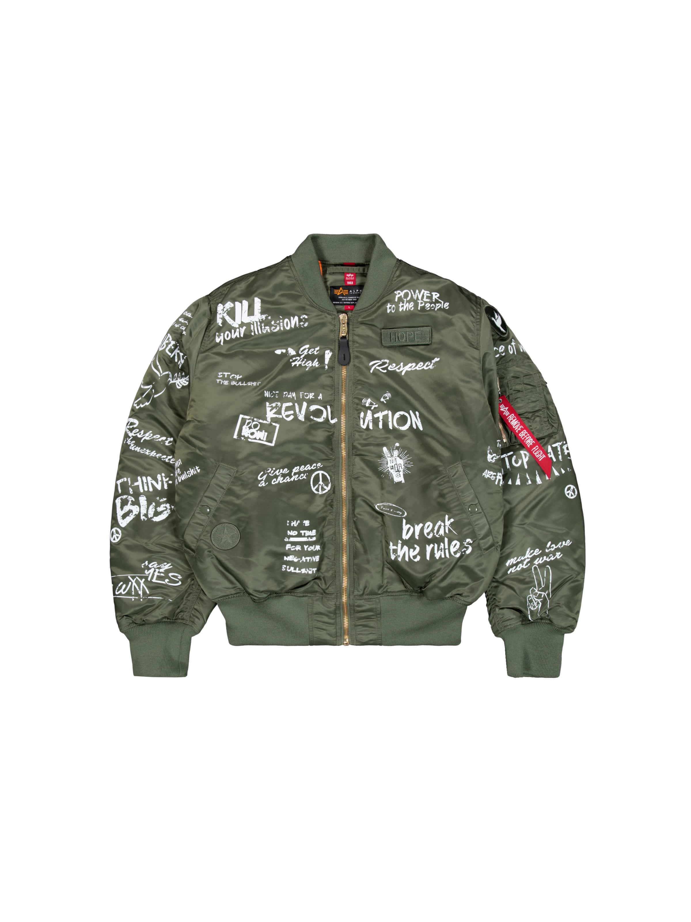 ALPHA INDUSTRIES Overgangsjakke 'MA-1 Peace' i grøn: forside