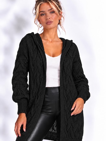 Worldclassca Strickjacke 'Worldclassca Strickjacke Lang mit Kapuze' in Schwarz: Vorderseite