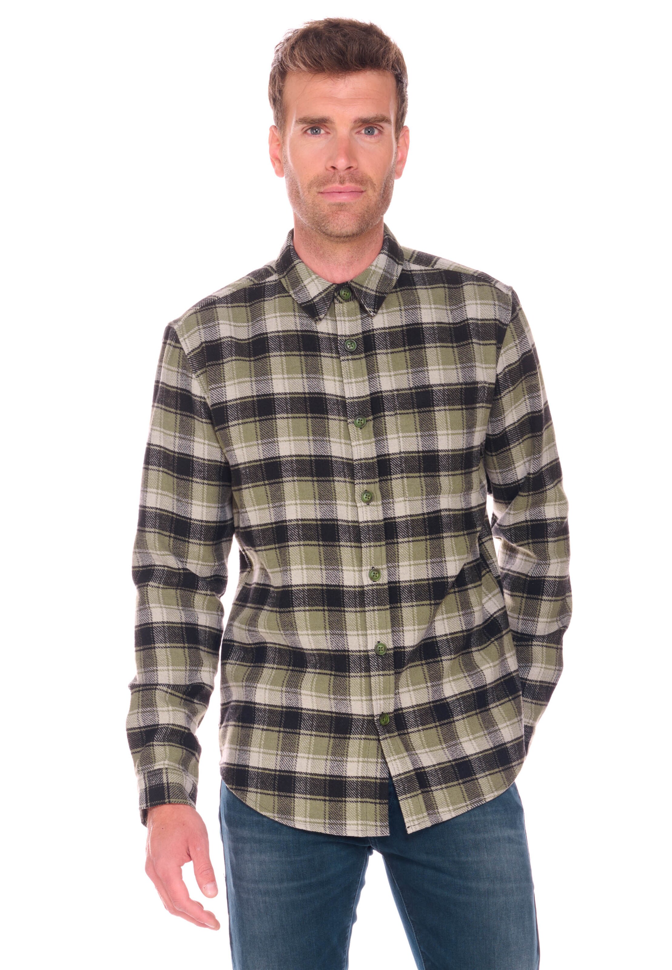 Le Temps Des Cerises Regular Fit Hemd 'Ferino' in Grün: Vorderseite