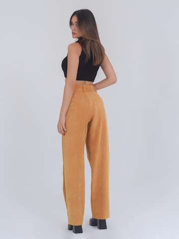 FRESHLIONS Wide leg Pleat-Front Pants ' Alma ' in Brown