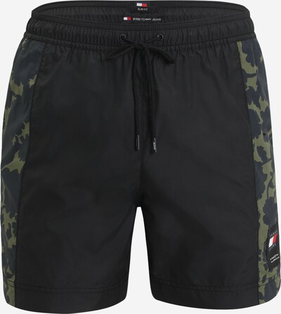 Tommy Jeans Shorts de bain en olive / rouge / noir / blanc, Vue avec produit