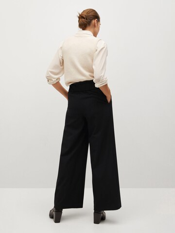 MANGO Wide leg Bandplooibroek 'Envelop' in Zwart