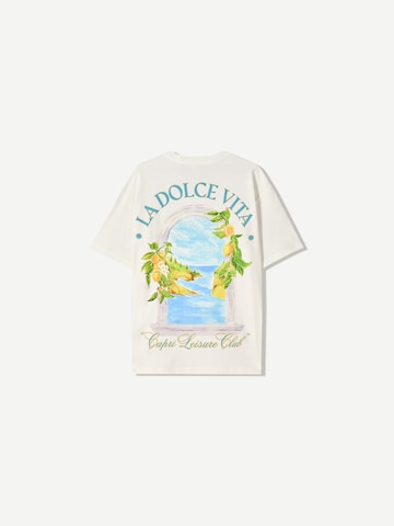 Bershka Shirt 'LA DOLCE VITA' in Wit