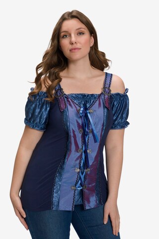 Blouse folklorique Ulla Popken en bleu : devant