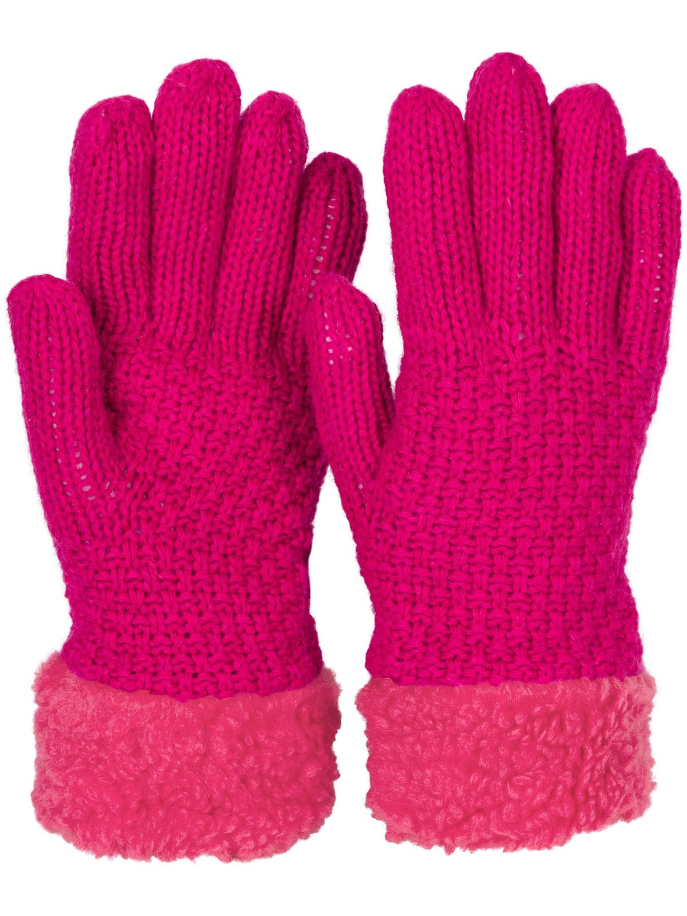styleBREAKER Fingerhandschuhe 'Strickhandschuhe mit Perlmuster und Fleece'‌ in Pink: Vorderseite
