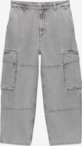 Pull&Bear Wide leg Cargojeans in Grijs: voorkant