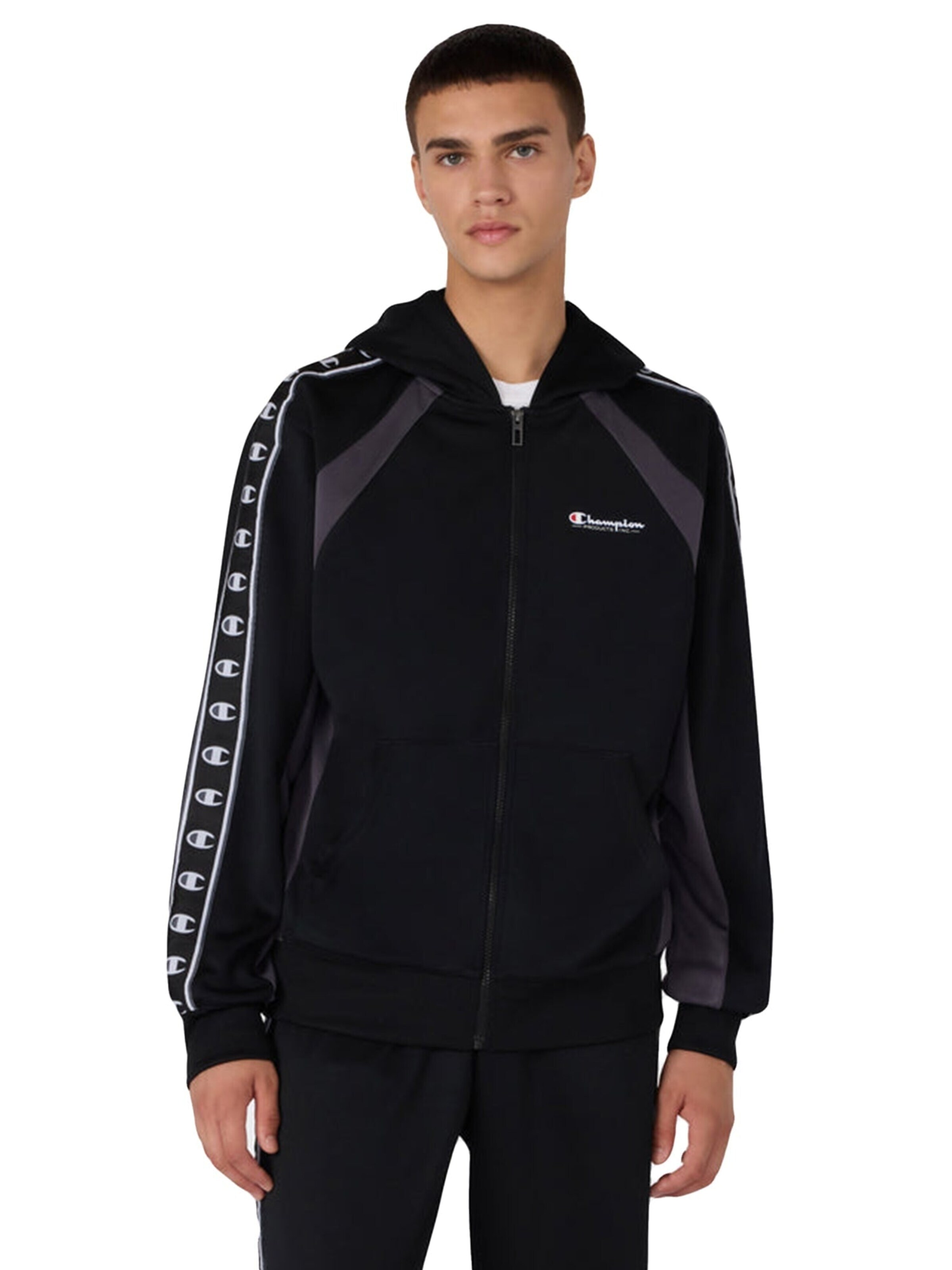 Champion Zip-Up Hoodie 'FULL ZIP' in Black: front