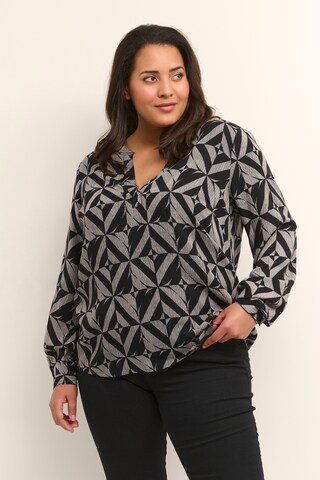 KAFFE CURVE Blouse 'Micca' in Zwart: voorkant