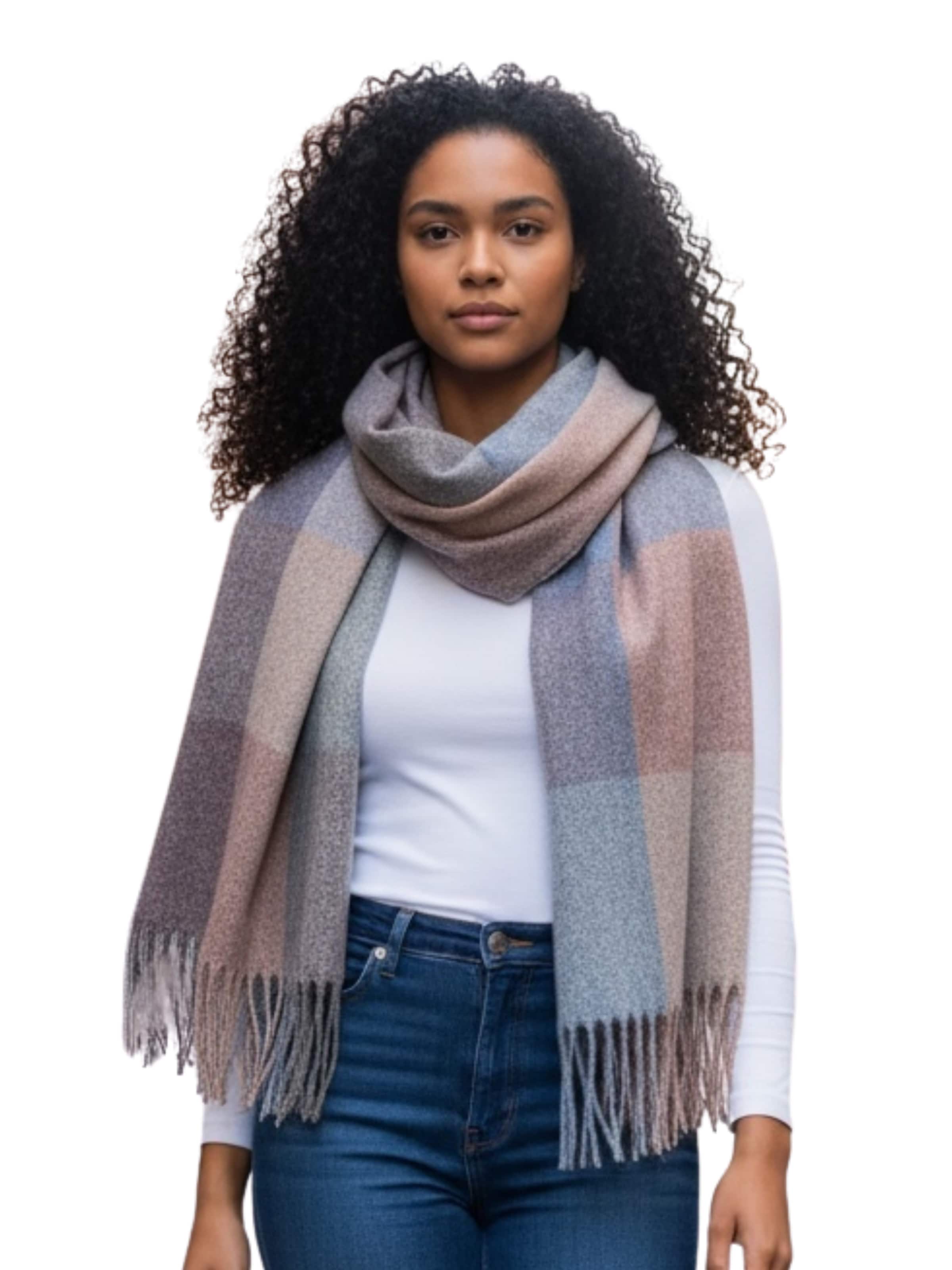 Kumixi Scarf 'Fransen' in Beige: front