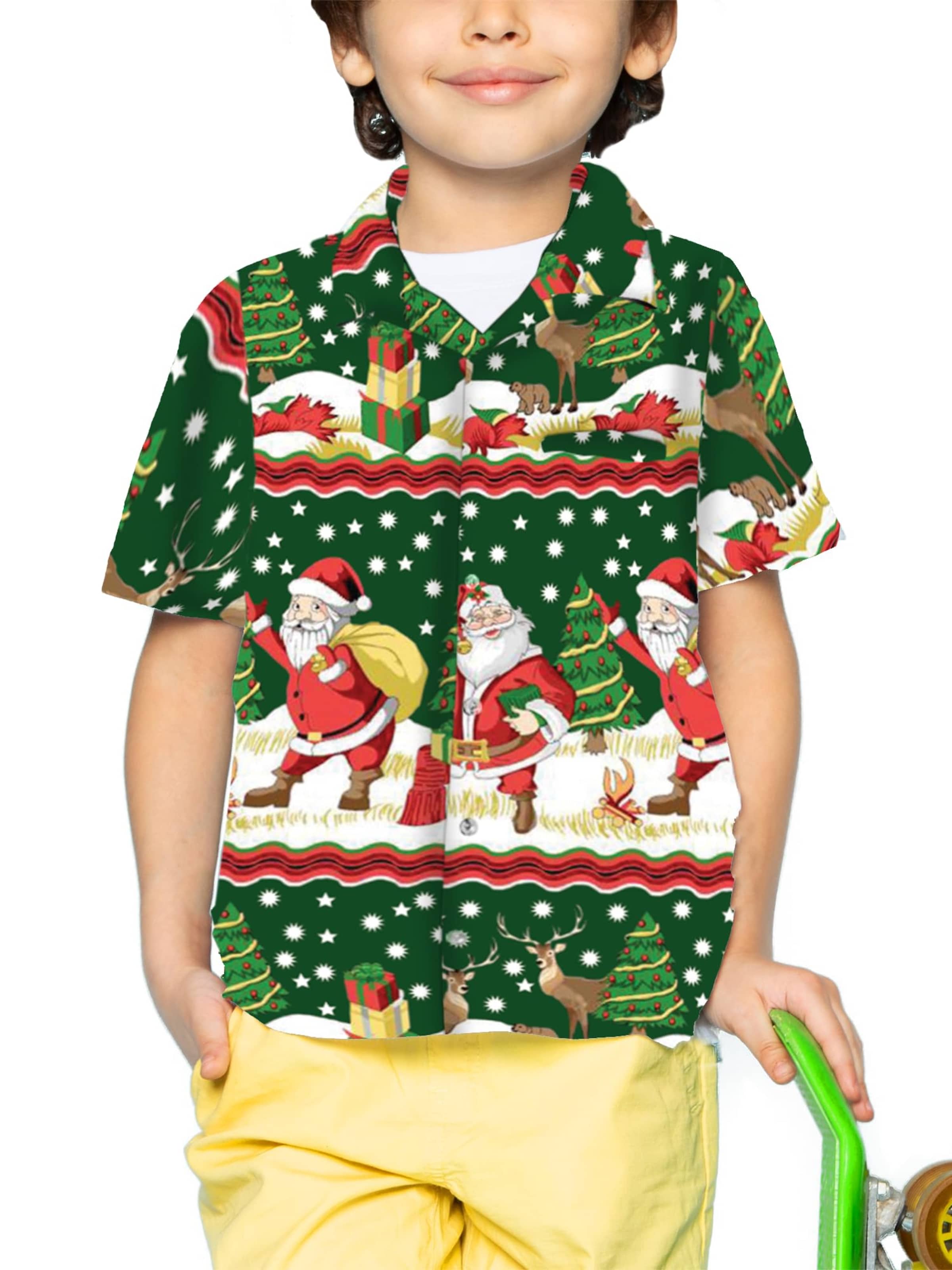King Kameha Regular Fit Hemd 'Christmas Border Print'‌‌‌‌‌‌‌ in Grün: Vorderseite