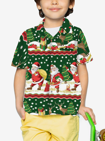 King Kameha Regular Fit Hemd 'Christmas Border Print' in Grün: Vorderseite