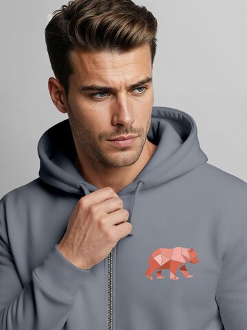 Neverless Sweatjacke 'Bär Polygon'‌‌‌‌ in Grau