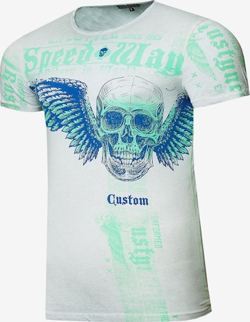 Rusty Neal T-Shirt mit 'Flying Skull' Front Print in Grau