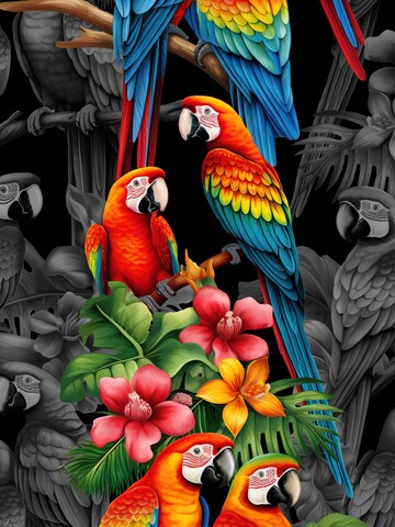 Hawaiihemdshop.de Regular fit Button Up Shirt 'Parrots Elegance' in Black