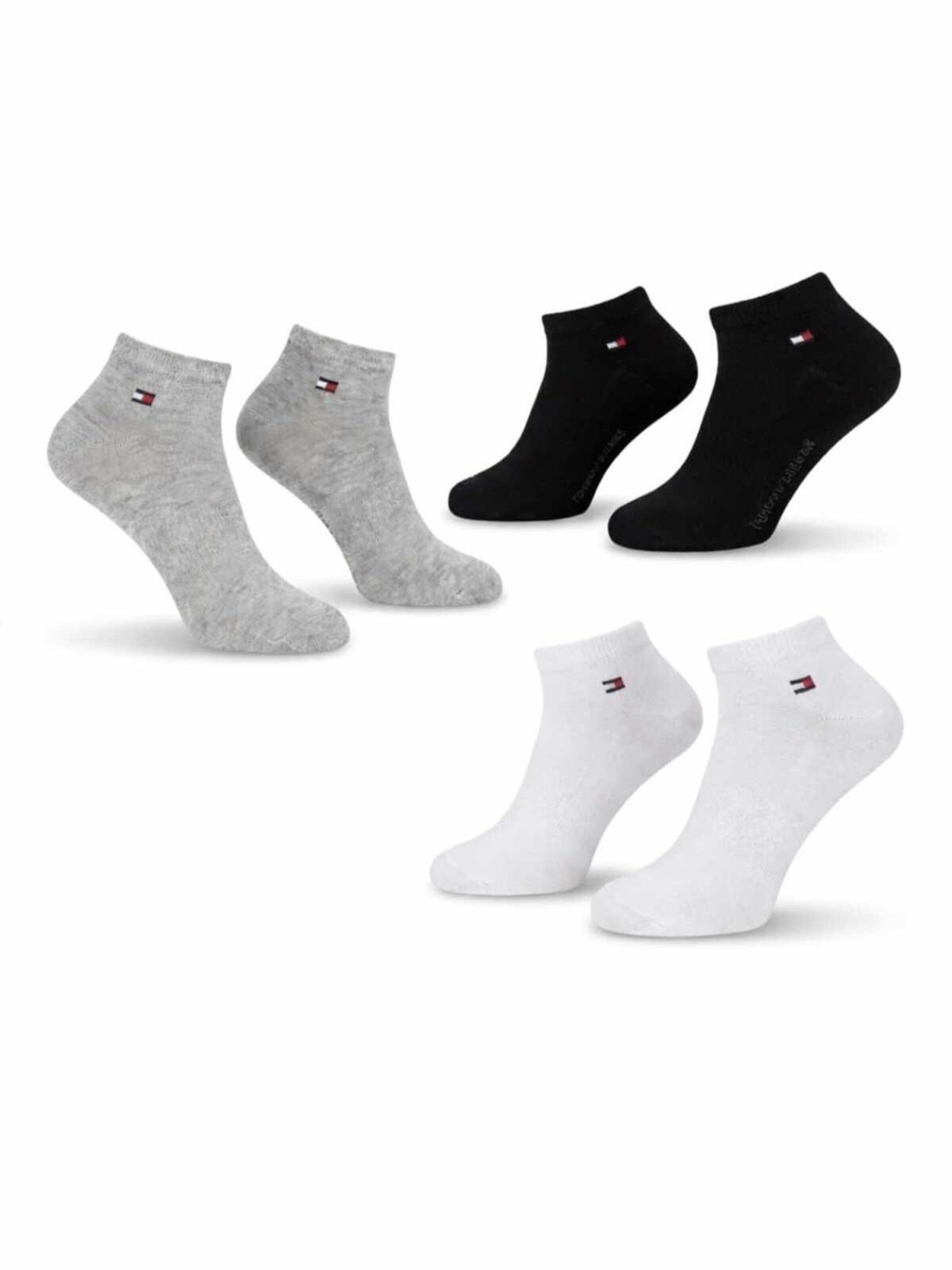 TOMMY HILFIGER Sokken 'Set de 6 Sosete TOMMY HILFIGER unisex ankle socks with logo, 6 pairs, White, Grey, Black, One Size' in 19-55 in de kleur Zwart, Productweergave