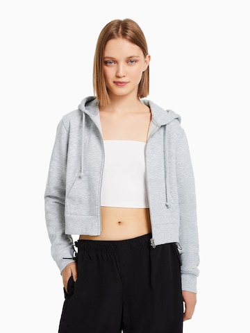 Bershka Zip-Up Hoodie in Grey: front