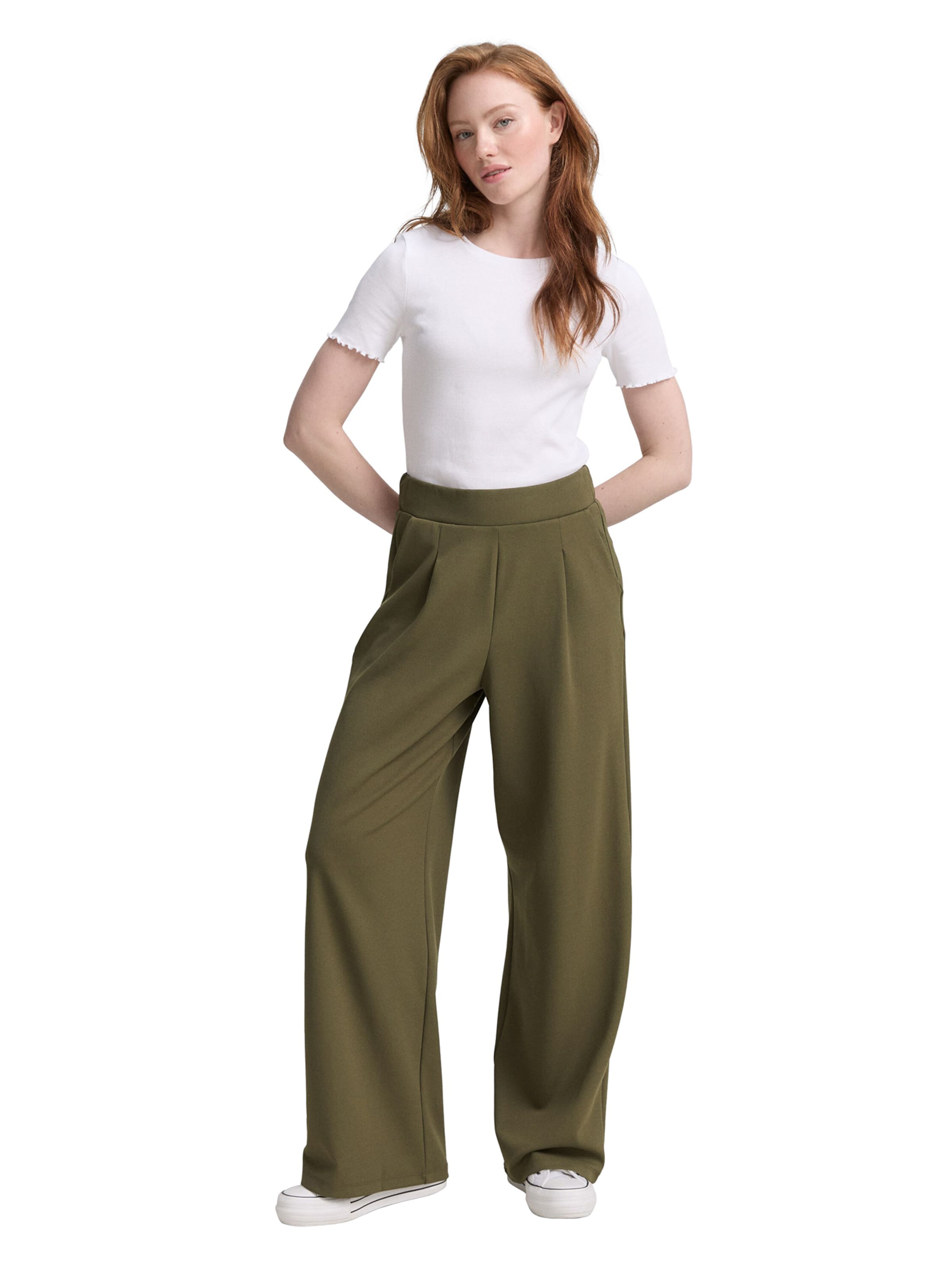 TOM TAILOR DENIM Wide leg Pleat-front trousers in Green