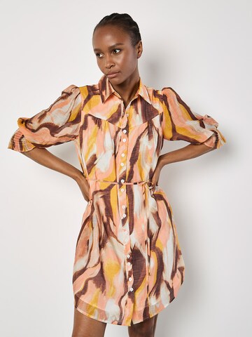 Apricot Painterly Swirls Shirt Mini Dress ' ' in Orange