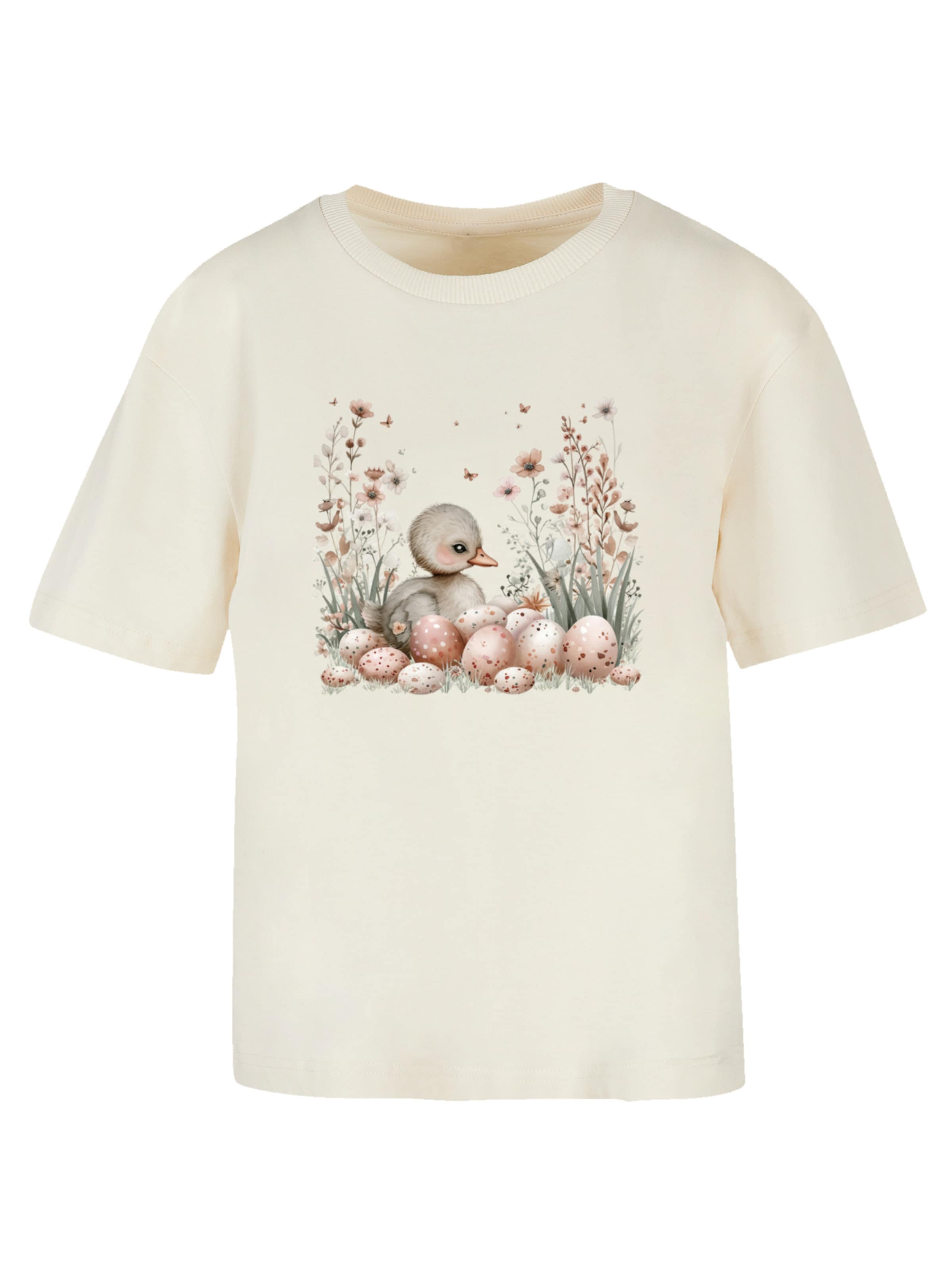 F4NT4STIC Shirt 'Ente Ostereier Blumen Küken' in Beige: voorkant