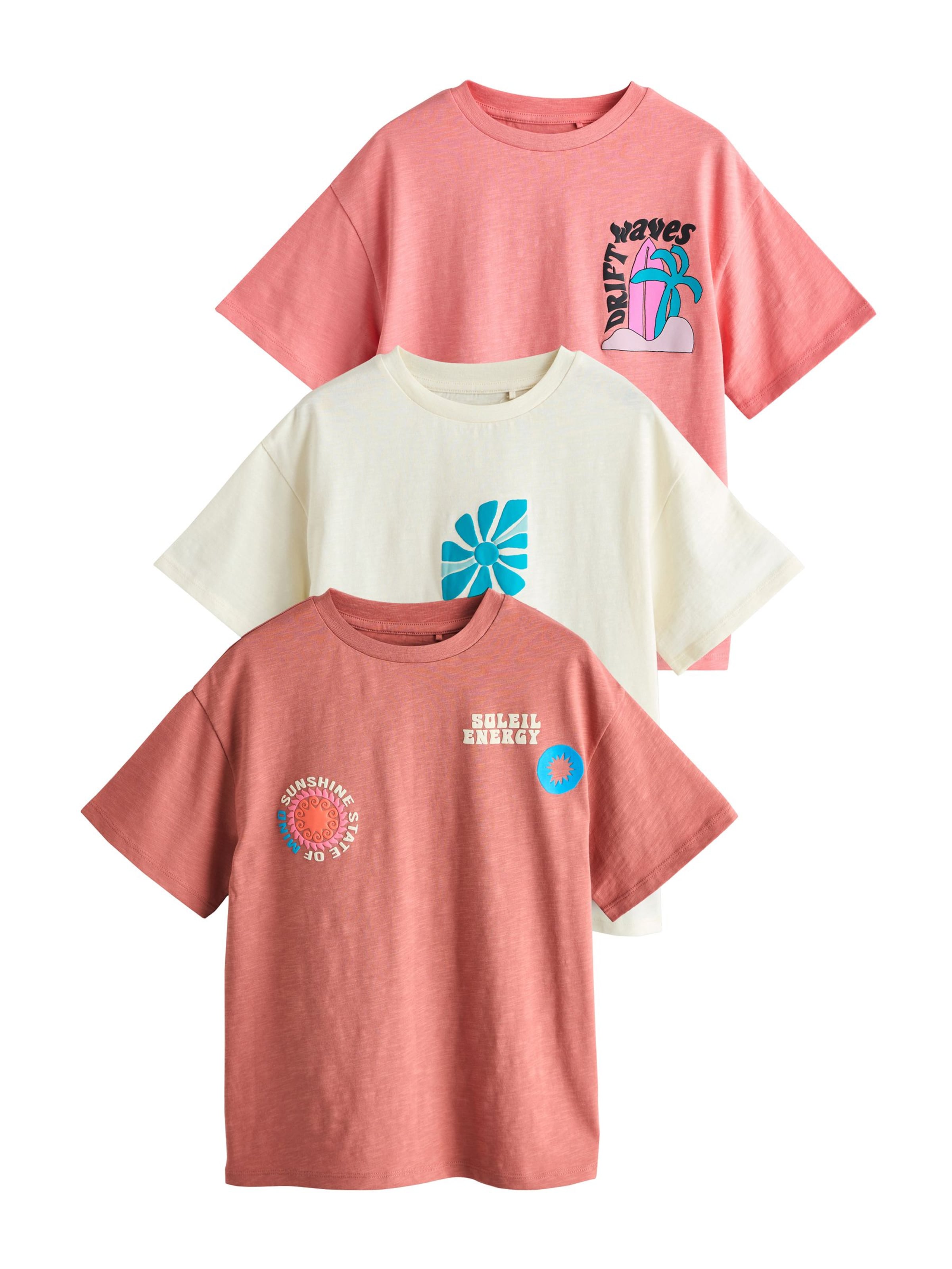 Maglietta Next di colore écru / azzurro / marrone chiaro / rosa, Visualizzazione prodotti