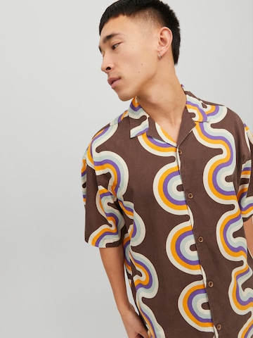 JACK & JONES Comfort fit Button Up Shirt 'Belize' in Brown