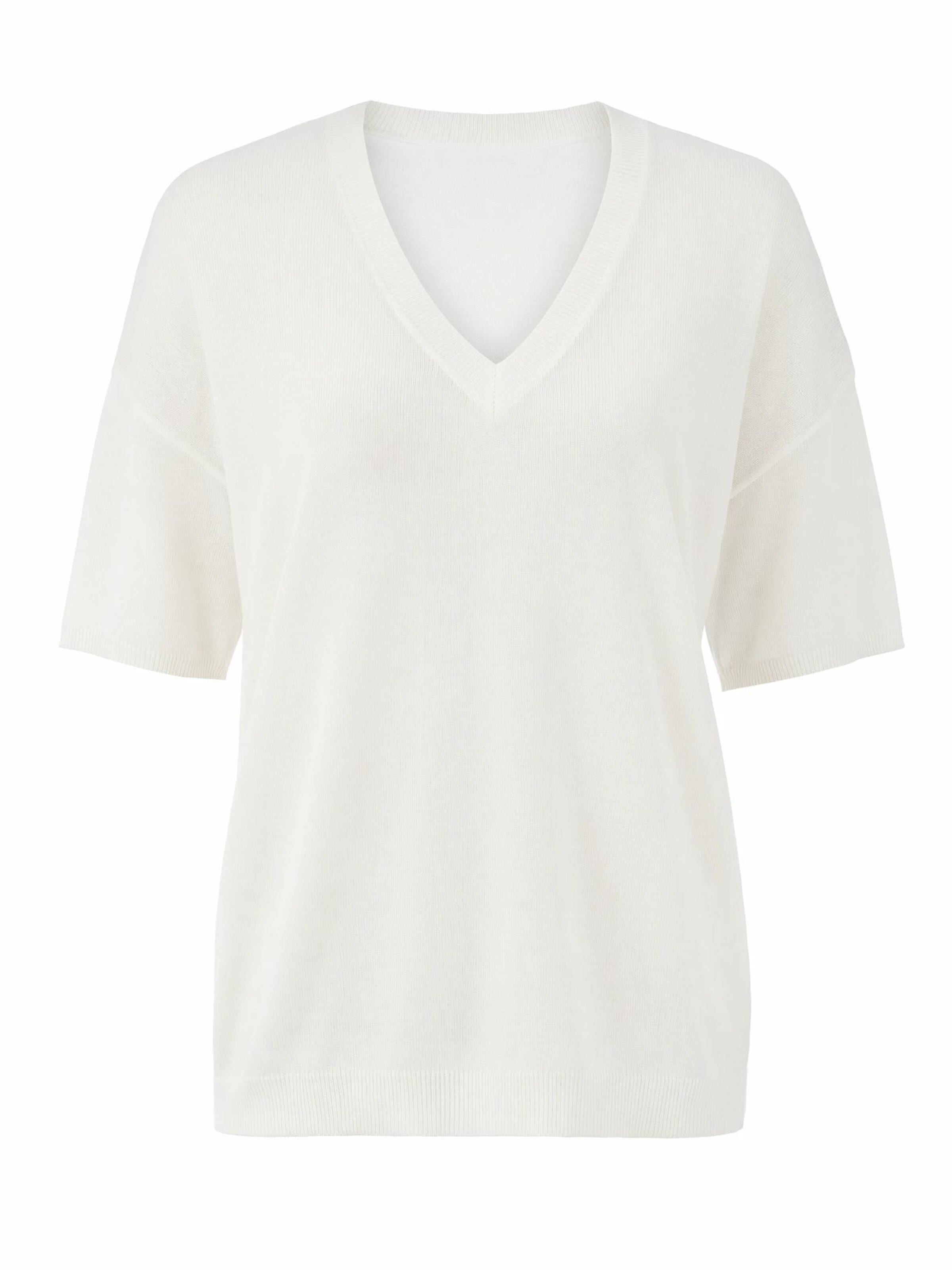 ARACH&CLOZ Sweater 'Kurzarmpullover Damen Oversized Sommer-Strickpullover, V-Ausschnitt (1-tlg) Ellenbogenlangarm, weicher Woll-Mix, luftig, für Büro Freizeit' in White: front
