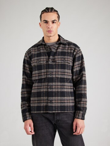 Abercrombie & Fitch Regular Fit Flannelhemd in Schwarz: Vorderseite