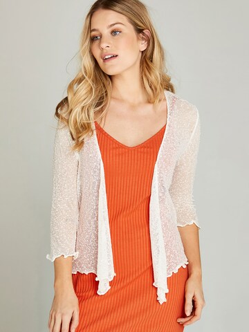 Apricot Knit Cardigan in Beige: front