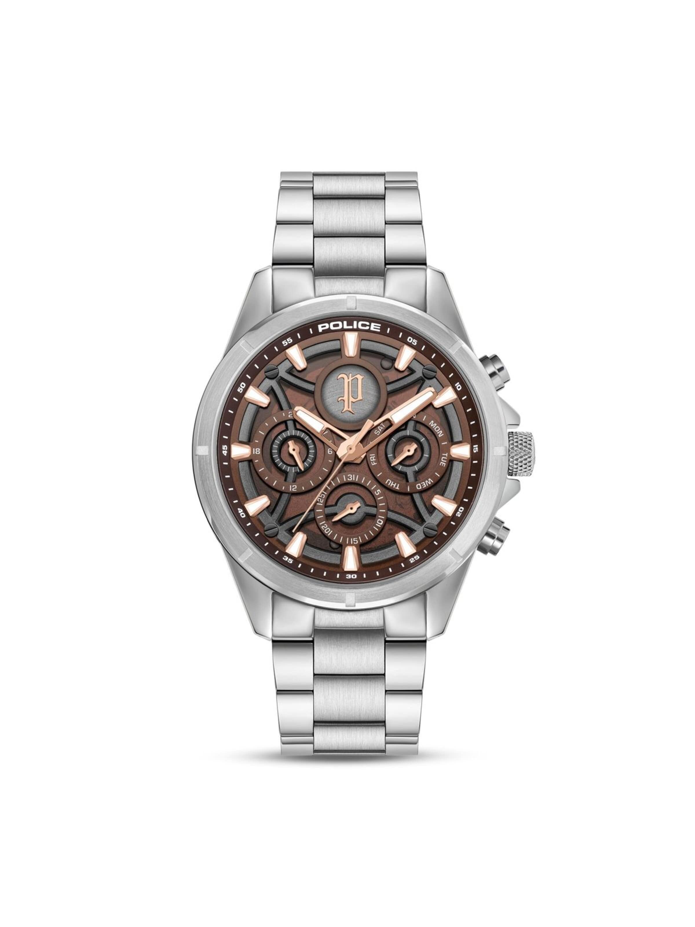 Montre à affichage analogique POLICE en marron : devant