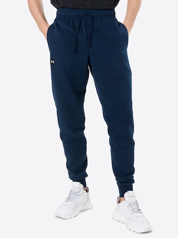 UNDER ARMOUR Tapered Workout Pants 'Rival' in Blue: front