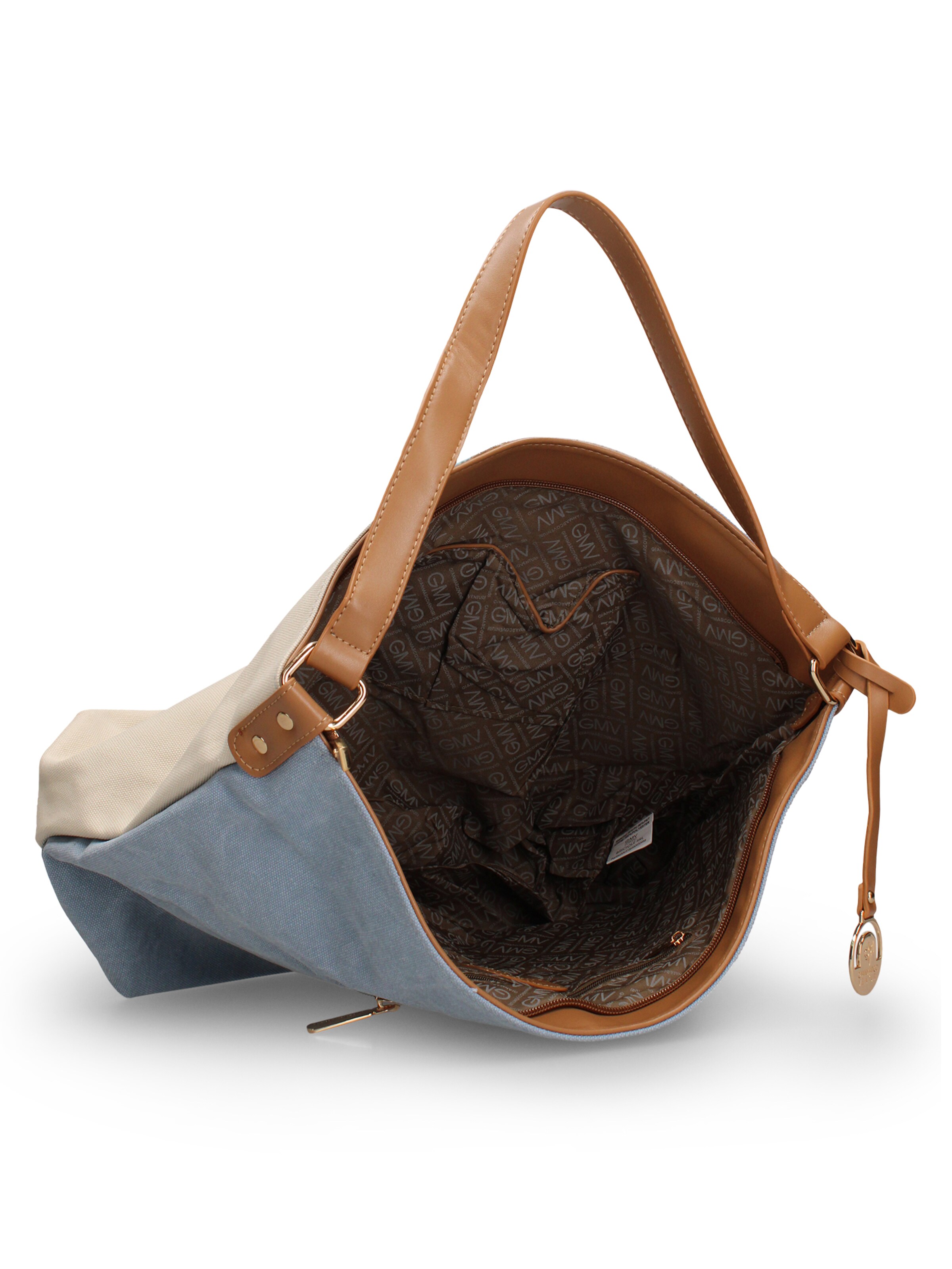 Borsa a mano 'Borsa a tracolla Gianmarco Venturi Alizé pelle vegana bicolore stampa floreale' di GianMarco Venturi in blu