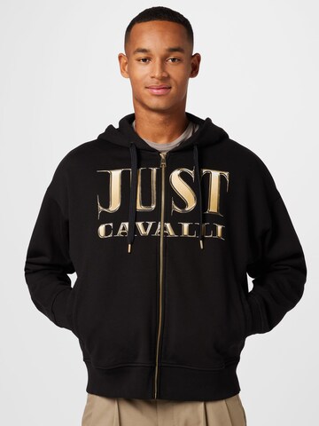 Just Cavalli Zip-Up Hoodie in Black: front