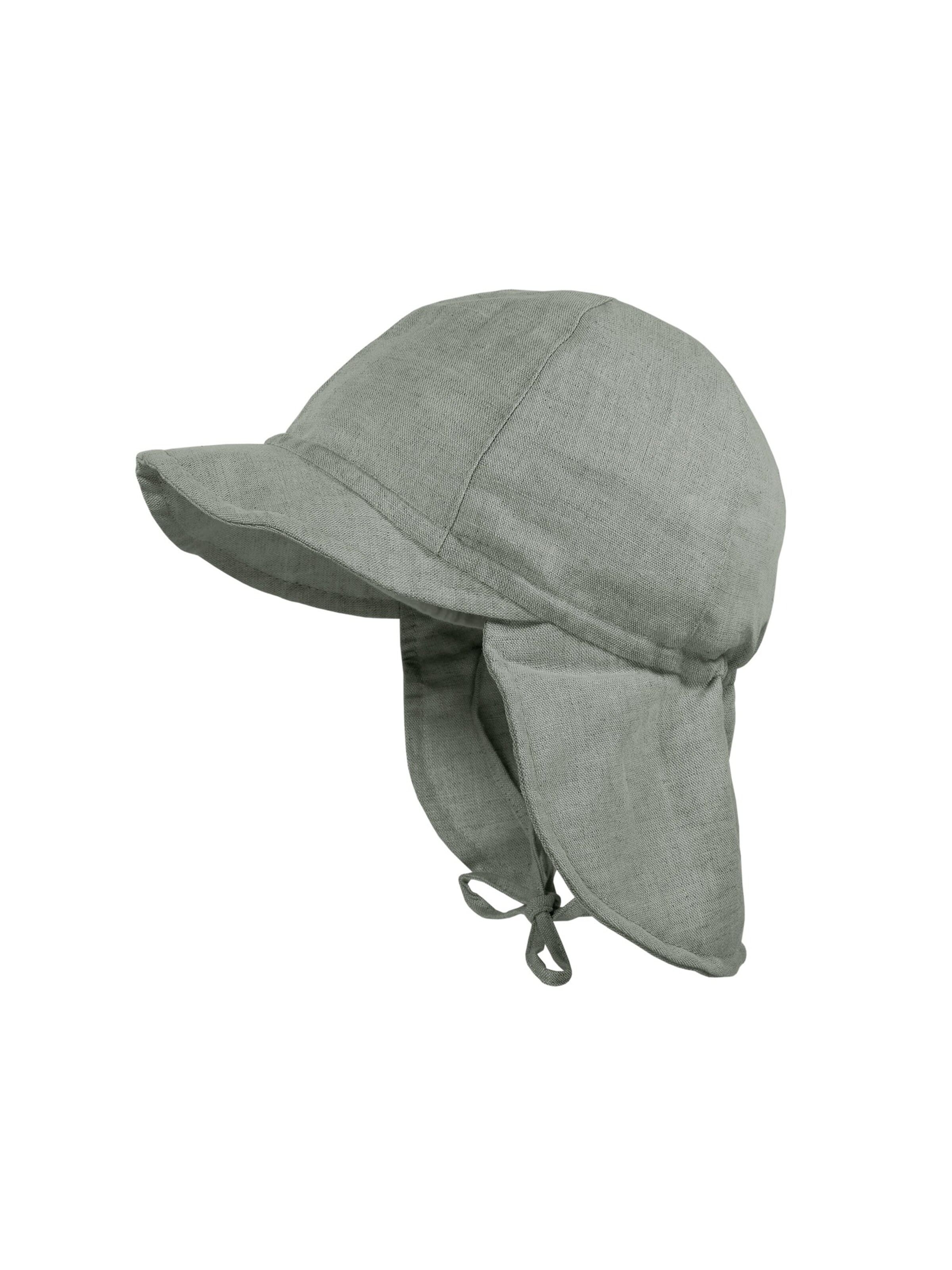 MAXIMO Beanie 'GOTS BABY BOY-Schildmütze, Leinenoptik, Nackenschutz, Futter, Bindeband' in Green: front