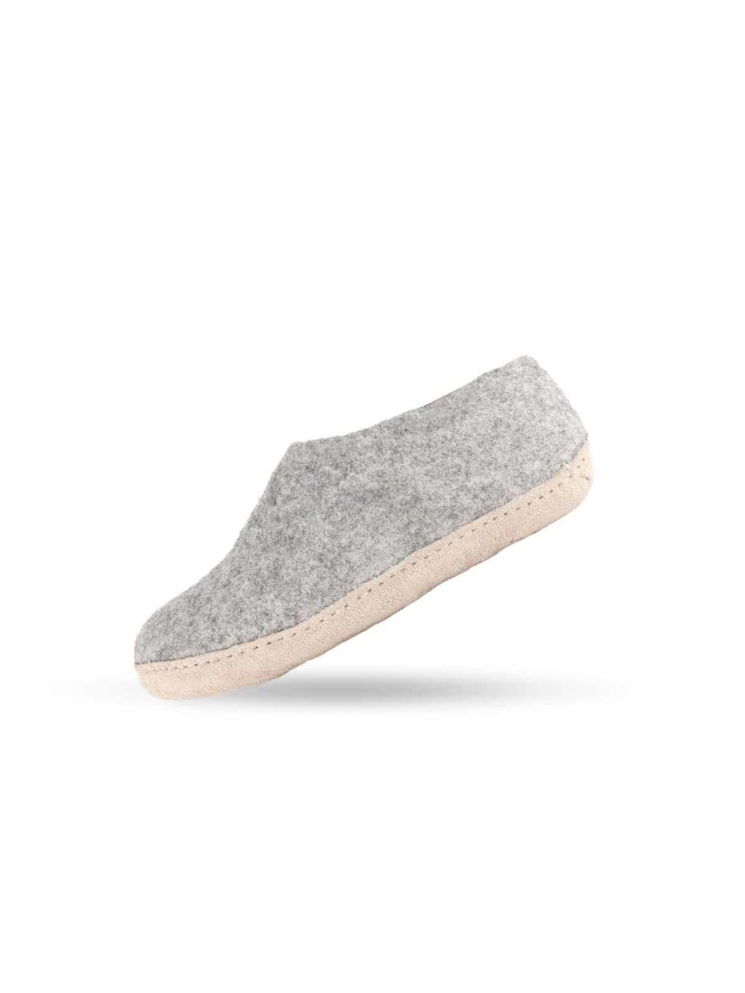 SHUS walk with nature Huisschoenen 'Uldhjemmesko (100% ren uld) - m/sål i skind - Dansk Design fra SHUS' in Grijs: voorkant