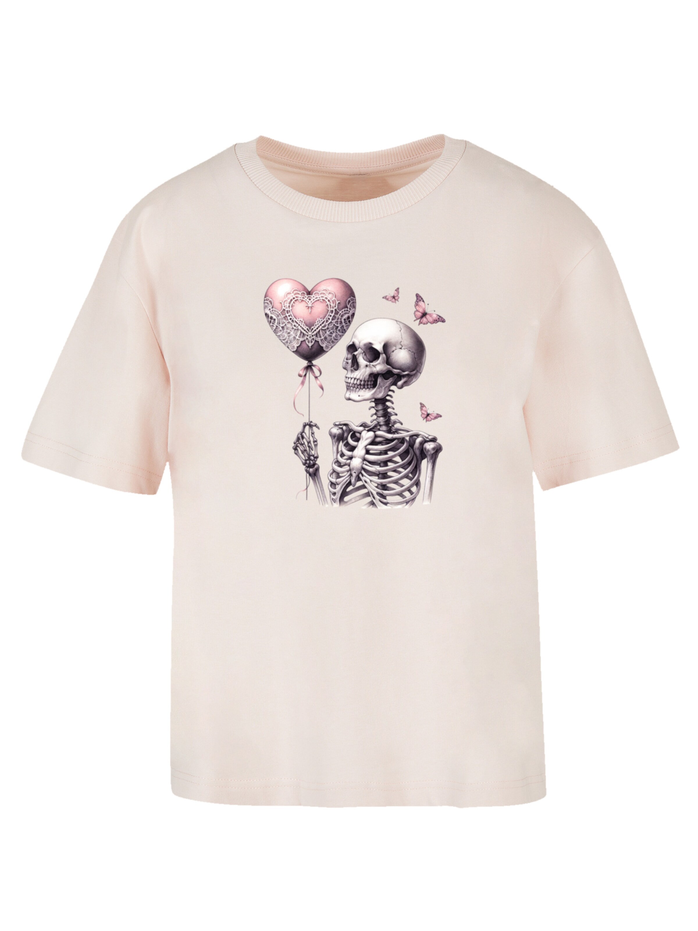 T-shirt 'Skelett hält Herzballon' F4NT4STIC en rose : devant