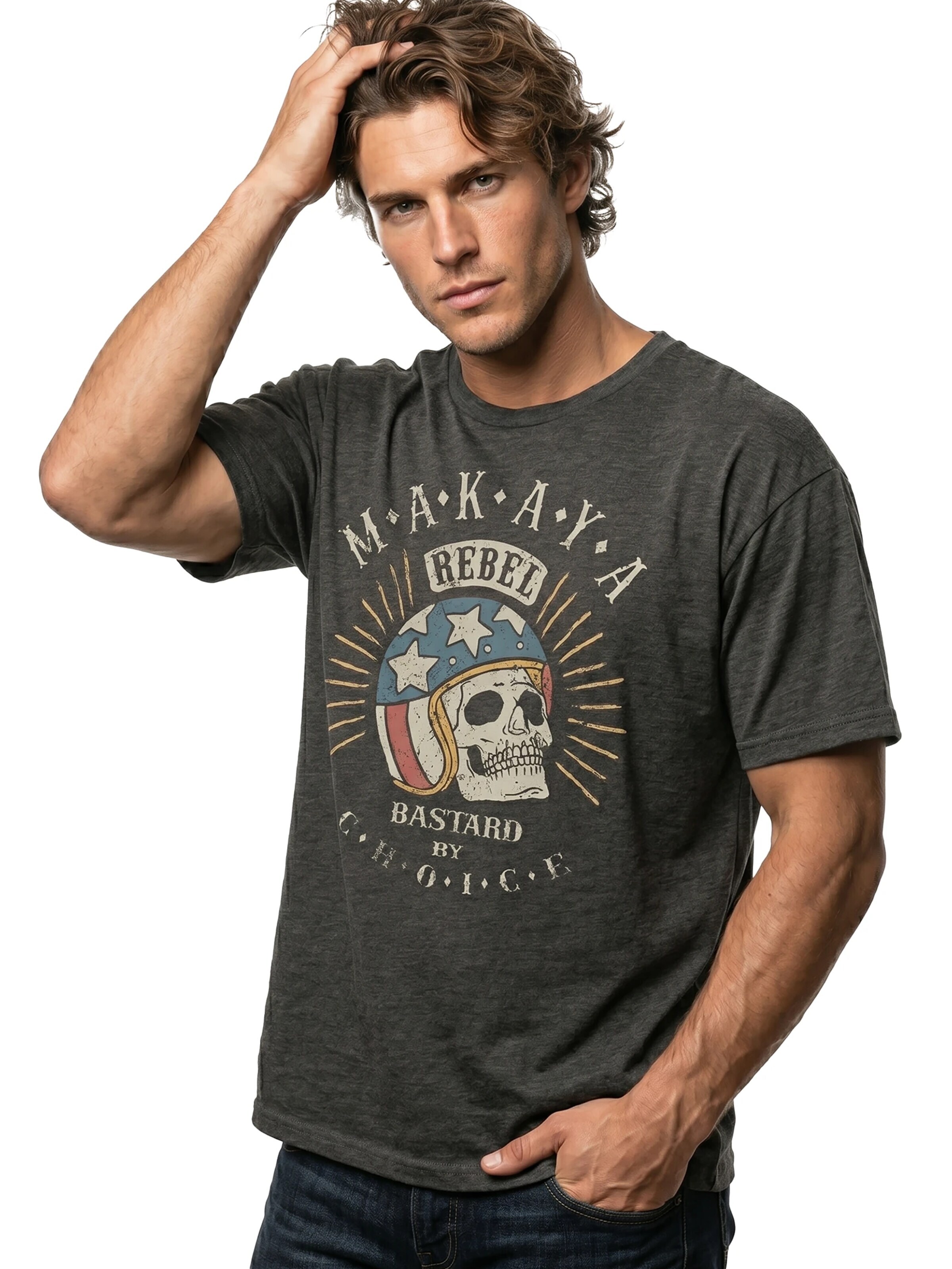 MAKAYA Shirt 'Bastard by Choice' in Grey