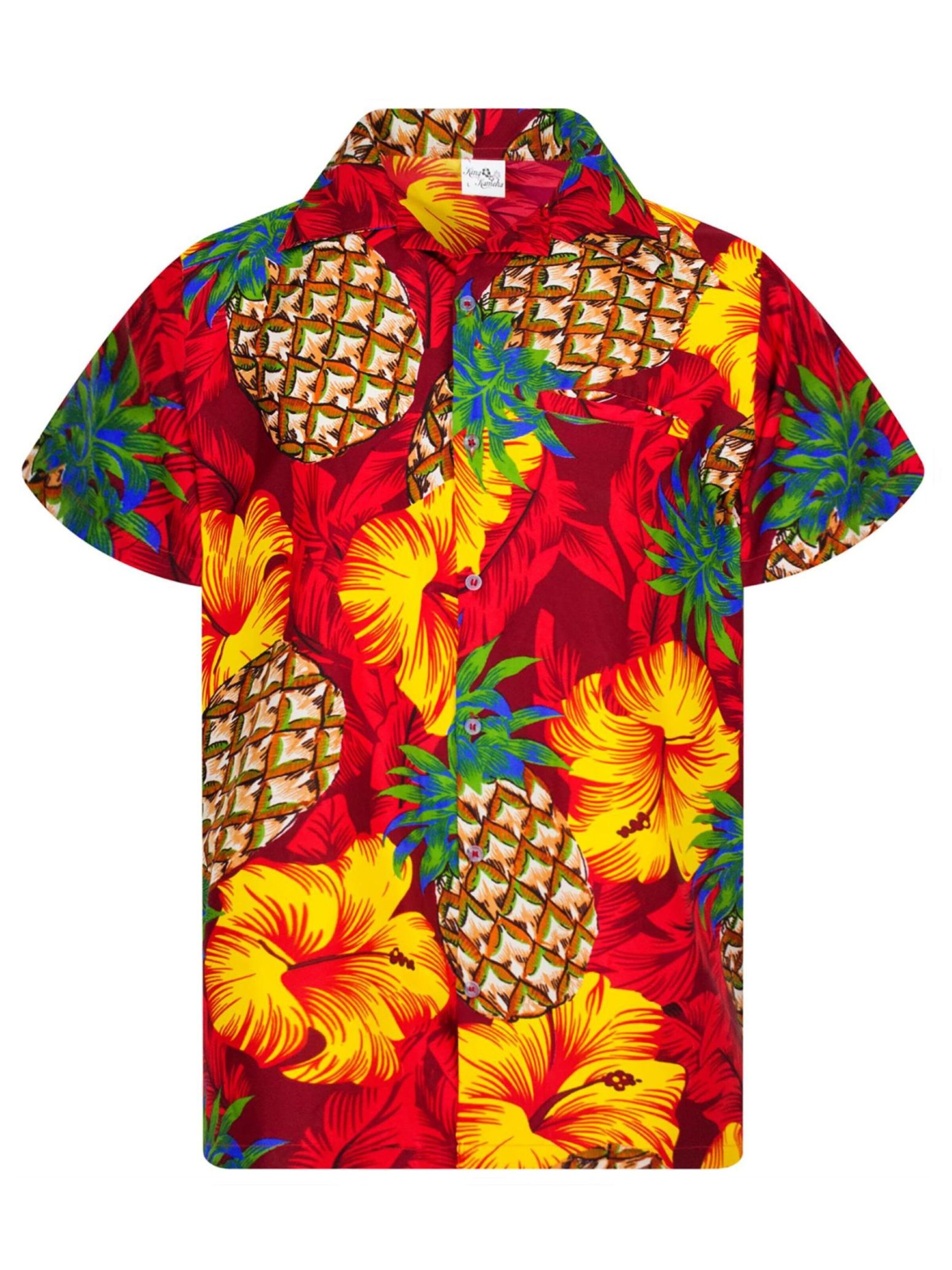 King Kameha Shirt 'Pineapple Hibiscus'‌‌‌‌‌ in Rot: Vorderseite