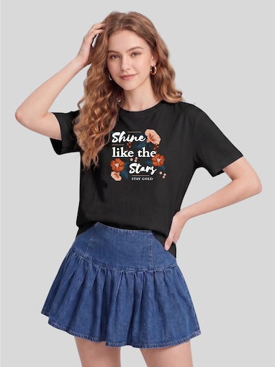 LapaPlus T-shirt 'Women Vintage Blue Flower Shine like the Stars Literary Print T-Shirt' en S en noir, Vue avec produit