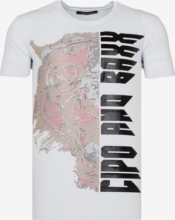 CIPO & BAXX T-Shirt JAGGED TIGER mit Pailletten Print in Weiß: predná strana