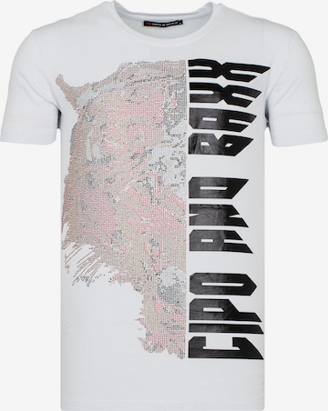 CIPO & BAXX T-Shirt JAGGED TIGER mit Pailletten Print in Weiß: predná strana